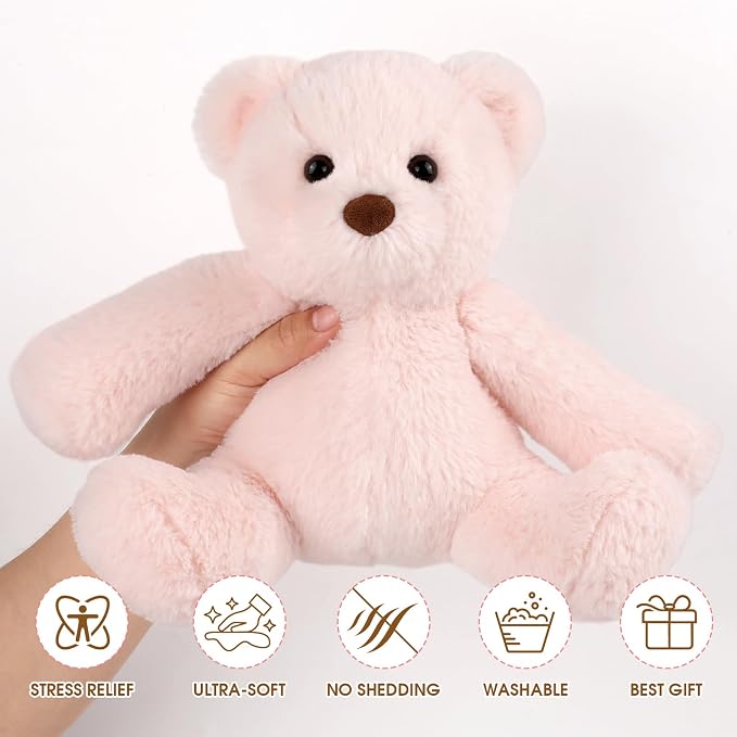 Teddy Bear Stuffed Animal, 9" Small Plush Toy for Girls Kids, Valentines Birthday Gift, Safe Material Washable, Pink
