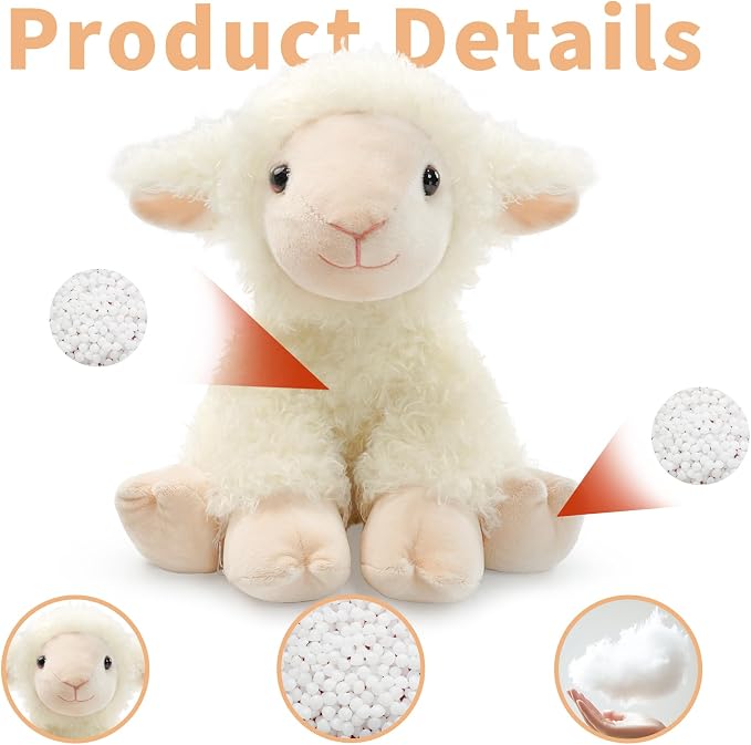 Plush Lamb Sitting Toys Stuffed Animal, Realistic Sheep Stuffed Animal Toy Characters Stuffed Filled in Limbs 8.5 Inch Soft Huggable for Kids with Stuffed Animals Easter Baptism Gift for Girls Boys