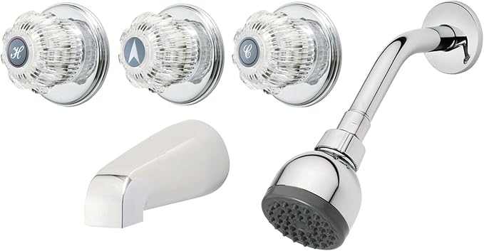 Homewerks Worldwide 10-B83WCHB Three-Handle, One-Spray Bathtub and Shower Faucet Set 5 Year Warranty, Chrome Finish