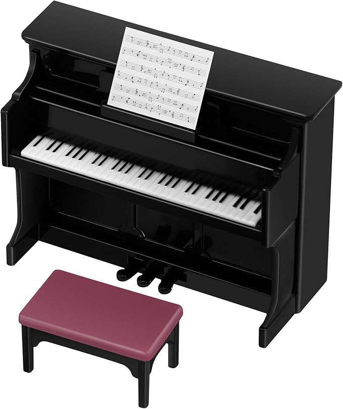 TOYANDONA Piano Keyboard Dollhouse Piano Model Miniature Upright Stool Musical Educational Toy for Kids Micro Landscape Fairy Garden Black