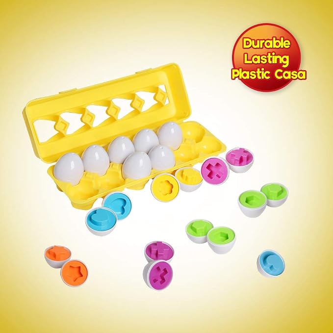 Matching Eggs Easter Egg Toy for Toddlers - Color & Shape Recognition Sorter Puzzle, Early Learning Educational Fine Motor Skill Montessori Geometric Gift for 1 2 3 Year Old Kids Boys Girls (12pcs)