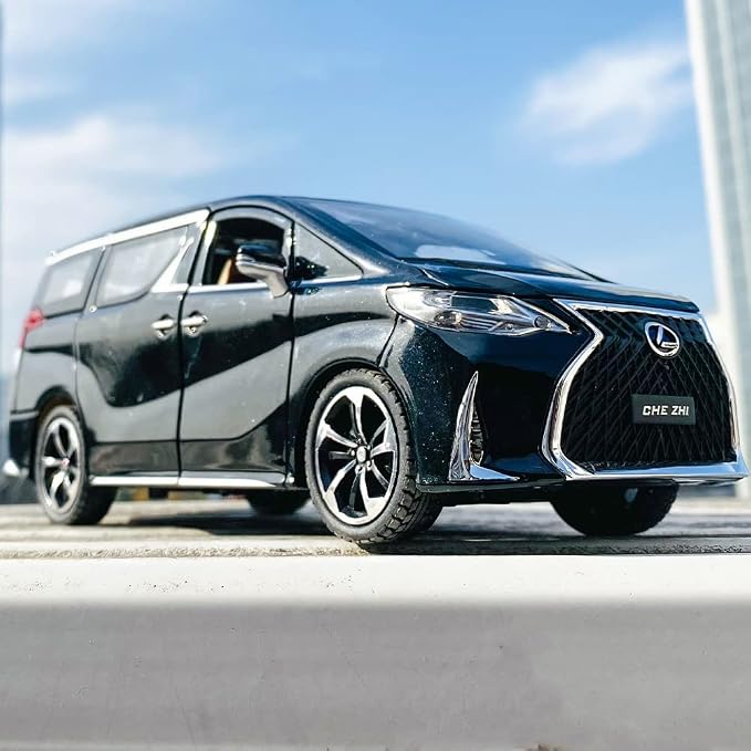 WAKAKAC Model Car 1/24 LM300 MPV Alloy Pull Back Metal Collectible Toy Car with Light and Sound, Toy Vehicle Door Can be Opened, Gift Black