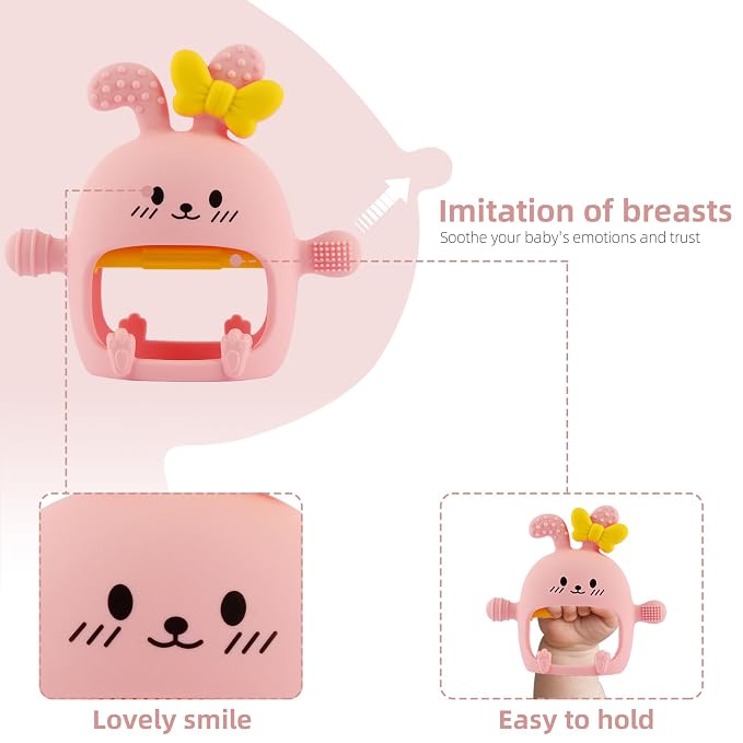 Chuya Baby Teething Toy for 0-3 3-6 6-12 12-24 Months Bunny Mitten Toys Anti-Drop Chewable Hand Teether for Infant,Food Grade Silicone Teether for Baby Newborn Sore Gums Teething Relief