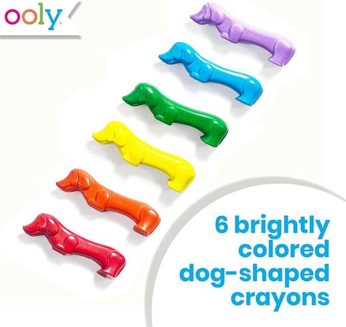 OOLY Pawsome Pups Dog Shaped Crayons for Kids - Set of 6 Dachshund Animal Crayons, 6 Colors, Non-Toxic, Ages 3+