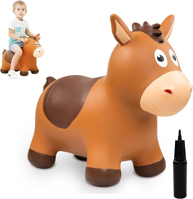ZOOJOY Inflatable Horse Hopping Toys, Bouncy Animal Hopper Toys for Toddlers, Outdoor Indoor Bounce and Ride On Horse Bouncer for Boys Girls, Birthday Gifts for 18 Months 2 3 4 5 6 Year Old with Pump