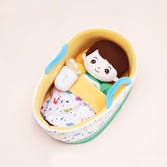 OUOZZZ 10" Soft Baby Boy Doll Set, Baby Doll Accessories Pretend Playset for Social Emotional Learning, 2 Year Olds Boy Birthday Gift
