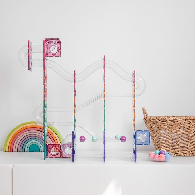 CONNETIX Magnetic Tiles Pastel Ball Run Pack, 106 Pieces