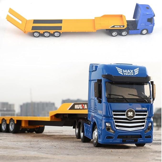 Ailejia Flatbed Truck Trailer Vehicles Toys Big Heavy Duty Tractor Flat Trailer Low Boy Transport Semi Trailer Tractor Truck Metal Construction Vehicle Models Toys for Kids (Flattrailer)