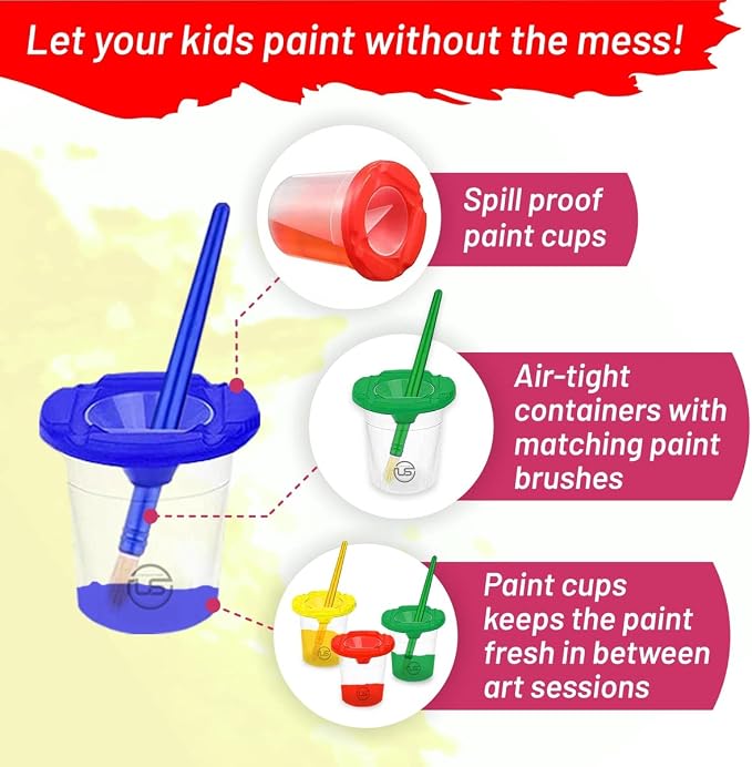 The Mega Deals Kids Painting Set - Washable Non-Toxic Finger Paints (10 Colors of 2 oz) with 10 Paint Cups, 10 Brushes, Kids Smock Mess-Free Toddler Art Supplies Painting Kit for Kids Gift Bundle