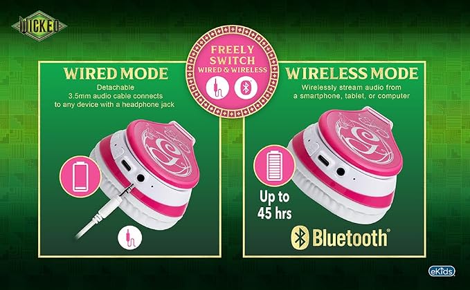 Wicked Glinda Bluetooth Headphones for Kids, Wireless Headphones for School, Home or Travel