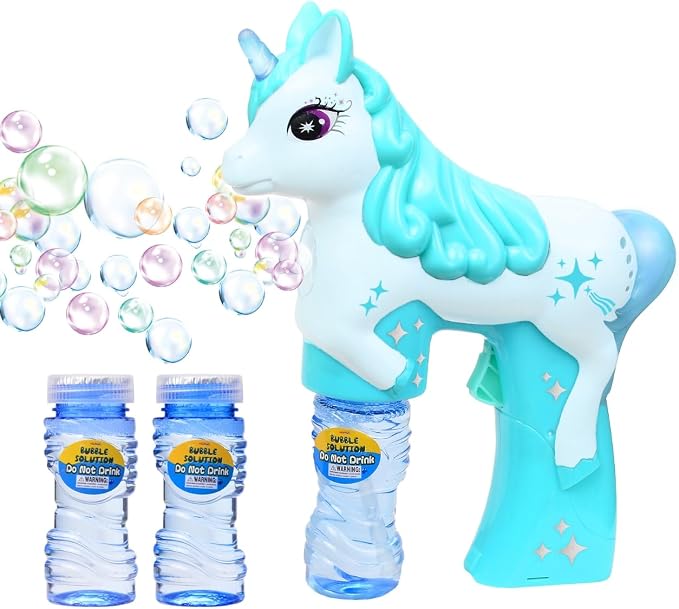 Pink & Green Unicorn Bubble Guns for Kids – Automatic Bubble Machine Blower Toy | Cute Bubble Blaster for Toddlers, Boys & Girls | Outdoor Play, Birthday Party & Summer Fun