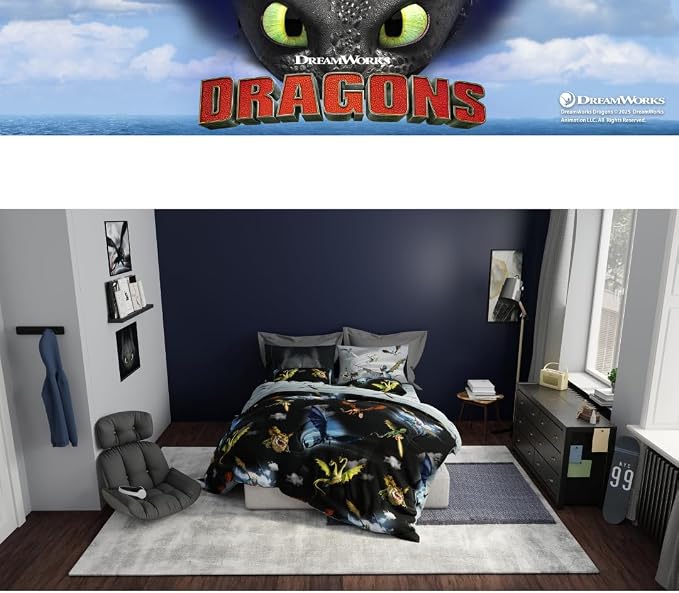 How to Train Your Dragon Kids Bedding Super Soft & Cozy Reversible Microfiber Comforter and Sheet Set with Sham, 7 Piece Full Size, (Officially Licensed Product) By Franco