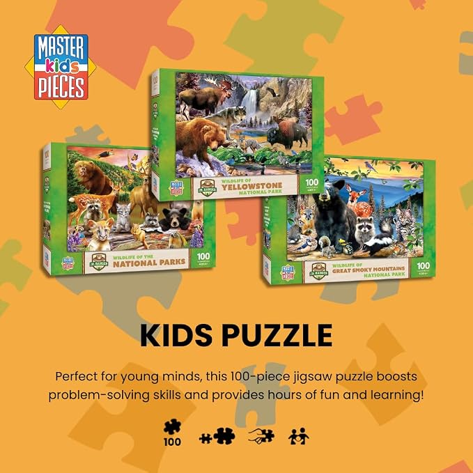 MasterPieces – 100 Piece Jigsaw Puzzle for Kid 6+ Years, Wildlife of Great Smoky Mountains National Park, Educational and Fun Game, Gift Idea for Children, 19" x 14"