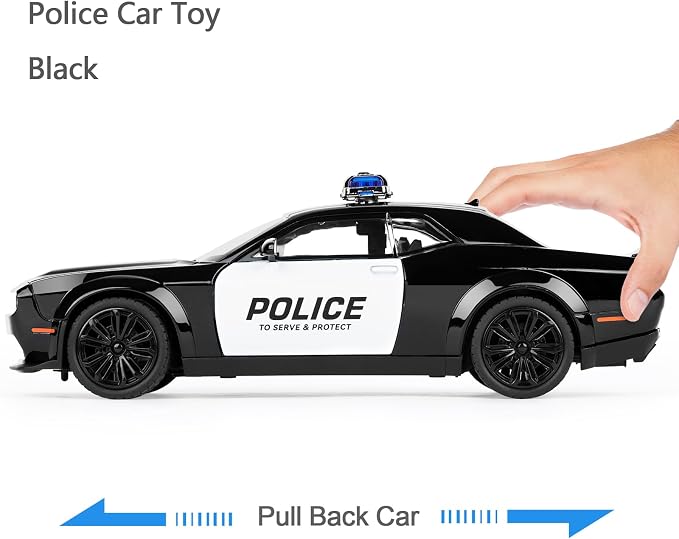 Police Car Toys for Boys Age 3-12 Metal Toy Cars with Light and Sound Pull Back Diecast Model Car Collectable Muscle Cars for Kids 3+ Year Olds