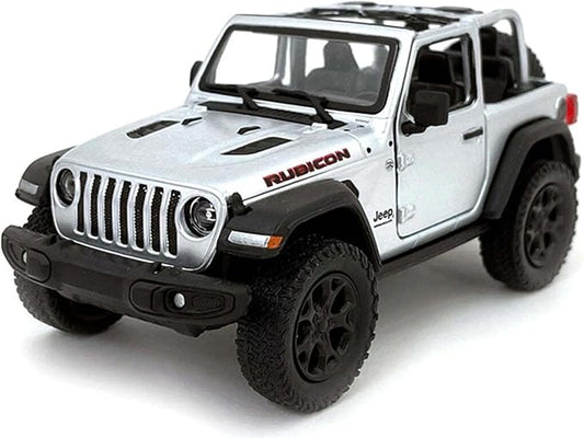 KiNSMART - Jeep Wrangler Rubicon Off Road 4x4 5 inch 1:34 Scale Die Cast Model Replica Toy Car (Silver Opentoy)