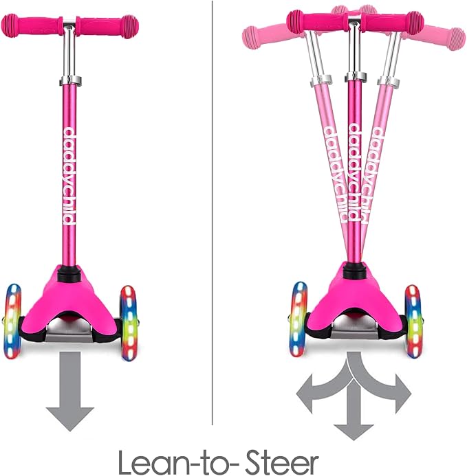 3-Wheel Kick Scooter for Kids Ages 3-8 Lean-to-Steer Toddler Scooter with Extra Wide Light Up Wheels, 4 Adjustable Heights, Foldable Scooters for Boys & Girls, Max Weight 110lbs
