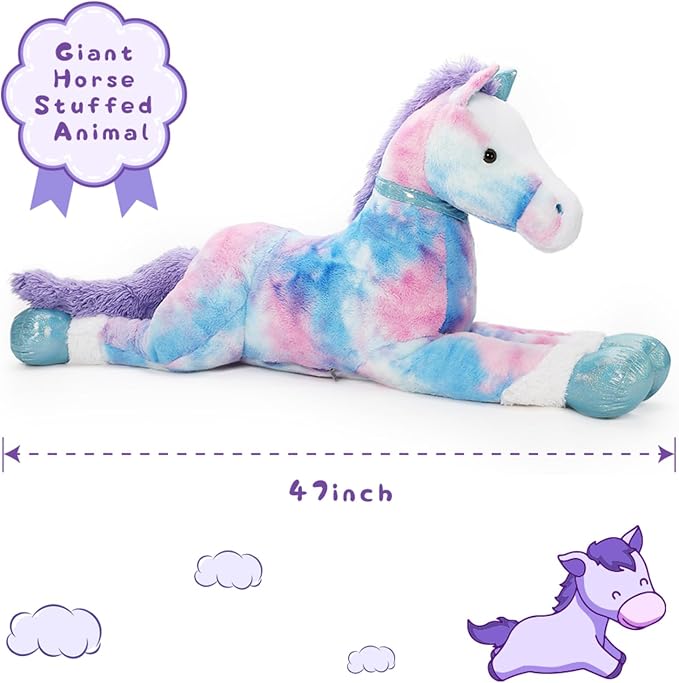 Tezituor 4ft Giant Horse Stuffed Animals, 47inches Lifesize Stuffed Pony Plush Toy, Hugging Soft Blue Horse Body Pillow Gift for Adult Kids