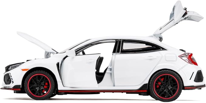 1:32 Scale Civic Type R Model Car，Toy Vehicle with Sound & Light, Pull Back Function & Openable Doors - Premium Diecast Collectible with Realistic Details White