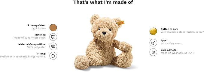 Steiff Jimmy Teddy Bear, Premium Teddy Bear Stuffed Animal, Plush Toy for Kids (Light Brown, 12")