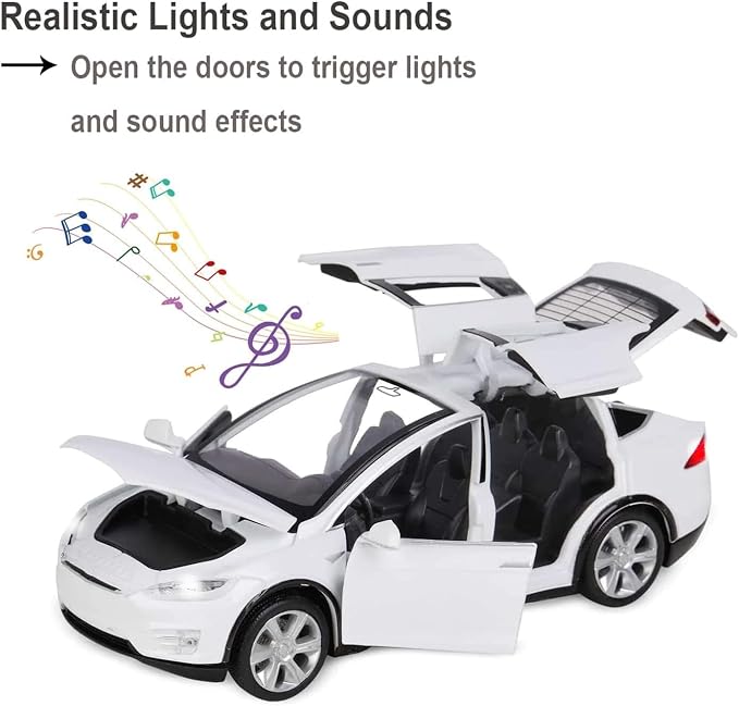 1/32 Model x Metal Die Casting Toy Car for 3 to 12 Year Old Boy Pull Back Car Toy with Sound and Lights (White)