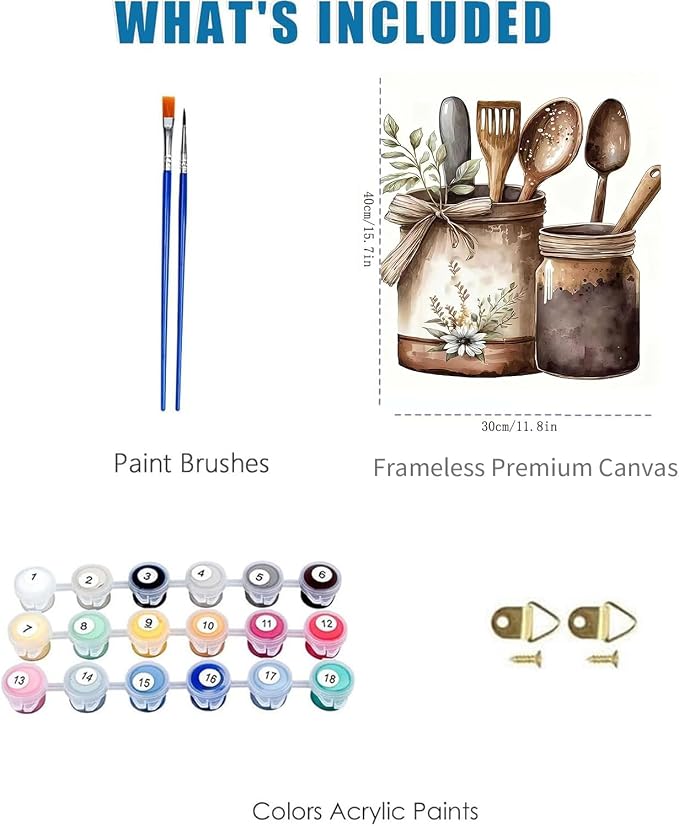 Paint by Numbers for Adults and Kids Beginner Curious, 2 Pack Vintage Country Kitchen Cutlery and Jars Painting by Number Kits Number Artist Paint by Number Kit DIY Oil Acrylic Paints Home Gift