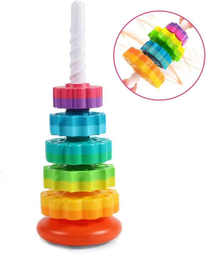 LUCKFUTURE Spinning Stacking Toys, Educational Toddler Toy Stacking Rings Baby Toys, Montessori Toy for Girls and Boys, Spin Gears Christmas Birthday Gift for 1-3 Year Old