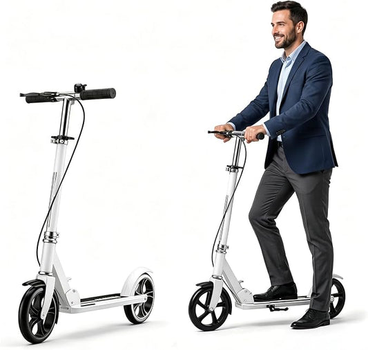 Scooters for Kids 8-12, Teens & Adults - Foldable&Portable Commuter Scooter with 8" Wheels, Bell, Hand Brake & Adjustable Height 30"-40.5", 240 lbs, Manual Push Scooter for Campus & Park