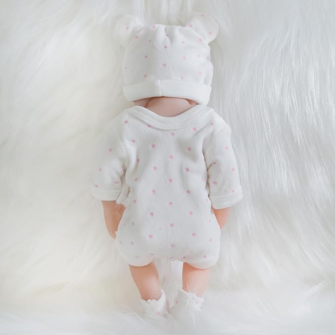 ENA Reborn Baby Doll Realistic Silicone Vinyl Baby 10 inch Weighted Lifelike Doll Gift Set for Ages 3+ (Pink Polka dots, 10 inch)