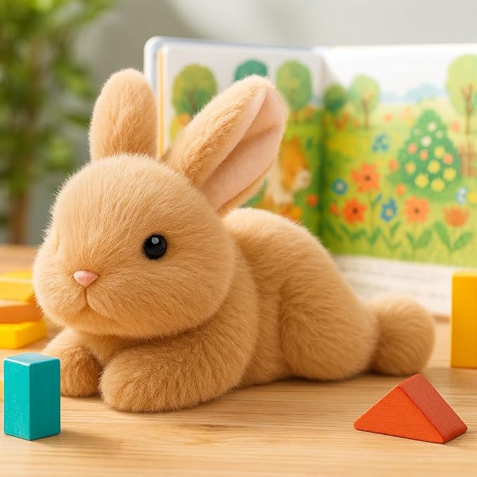 Adorable Easter Bunny Stuffed Animal Soft Brown Rabbit Plush Toy Cute Birthday Easter Gifts for Boys Girls Kids Toddlers