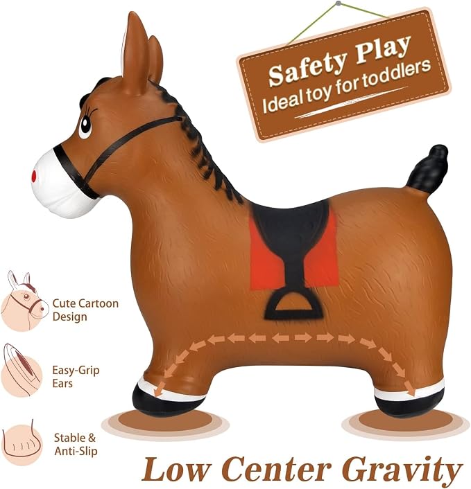INPANY Bouncy Horse Hopper Toys, Toddlers Bouncing Farm Animals, Inflatable Jumping Hopping Horse, Ride on Rubber Bouncer for Kids, Outdoor Indoor Cool Birthday Gifts for 2 3 4 Year Old Girl Boy