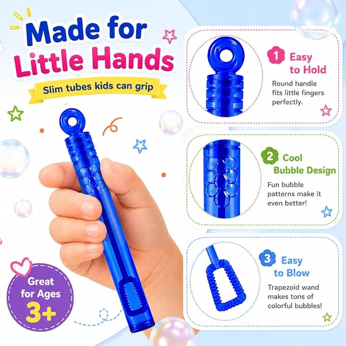 Waybla 24 Pack Bubble Party Favors for Kids, Goodie Gift Bag Stuffer Fillers for Kids, 8 Colors Mini Bubble Wands Birthday Summer Beach Pool Toys for Boys Girls, Classroom Prizes Treats for Toddlers
