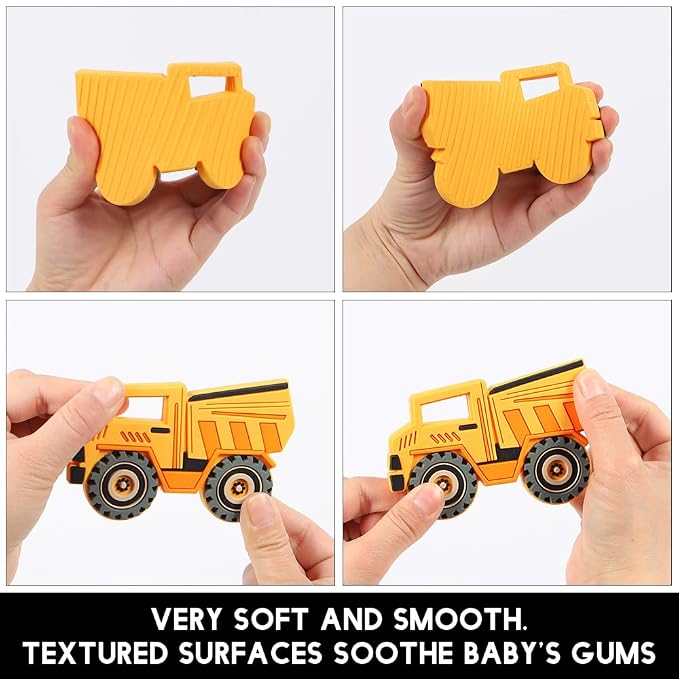 Baby Silicone Teether,Sensory Chew Toys,BPA Free Soft and Effective Infant Teething Pain Relief Toys,Freezer Safe,Food Grade Silicone,Best Shower Gift for Boys and Girls (Dump Truck).
