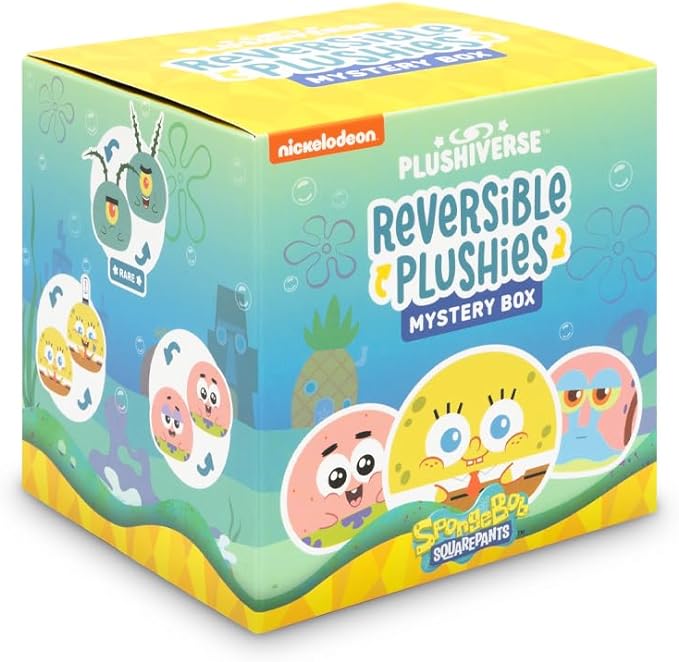 TeeTurtle Spongebob Squarepants Series Reversible Plushie Mystery Box - 3-Inch Mini Two-Sided Blind Box Plush with Embroidered Details - Cute Collectible Surprise Toy for Kids, Teens, and Adults