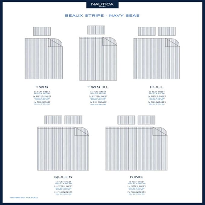 Nautica - Twin Size Sheet Set, Crisp & Tailored Cooling Sheets with a Smooth Cotton Percale Lightweight Feel - Bed Sheets with Matching Pillowcase & Fitted Sheet (Beaux Stripe Navy)