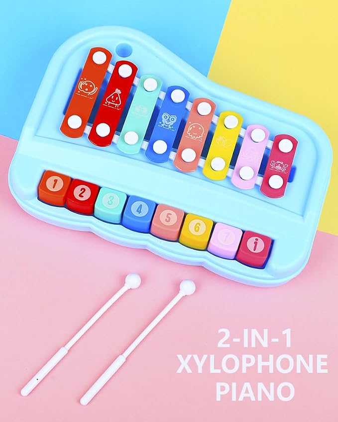 2 in 1 Piano Xylophone for Toddlers, 8 Multicolored Cause and Effect Toys Baby Xylophone, Musical Instrument Toy Piano for Toddlers(Pink)
