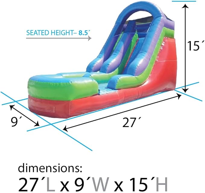 TentandTable Inflatable Water Slide for Kids and Adults, Commercial Grade Giant Blow Up Backyard Water Fun, Includes Electric Air Blower, 27' L x 9' W x 15' H, Rainbow