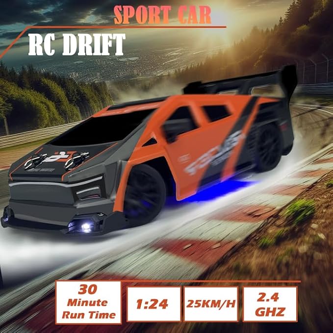 HTURCCOP 1:24 RC Cybercar, 2.4GHz RC Drift Cars with LED Light, Race Car Toys for Boy Girl 8-12 Years Old, Speed Adjustable 25Km/H,High Speed RC Racing Cars Perfect Toy Gift for Boys & Girls