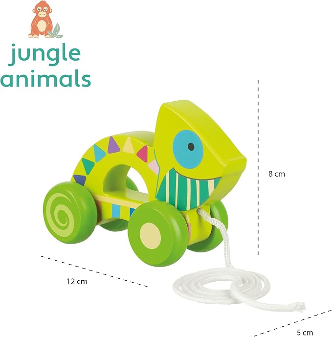 Orange Tree Toys: Pull Along: Chameleon - Wooden Toy, Colorful Wheeled Character, Encourage First Steps, FSC Certified, Toddler & Kids Ages 1+