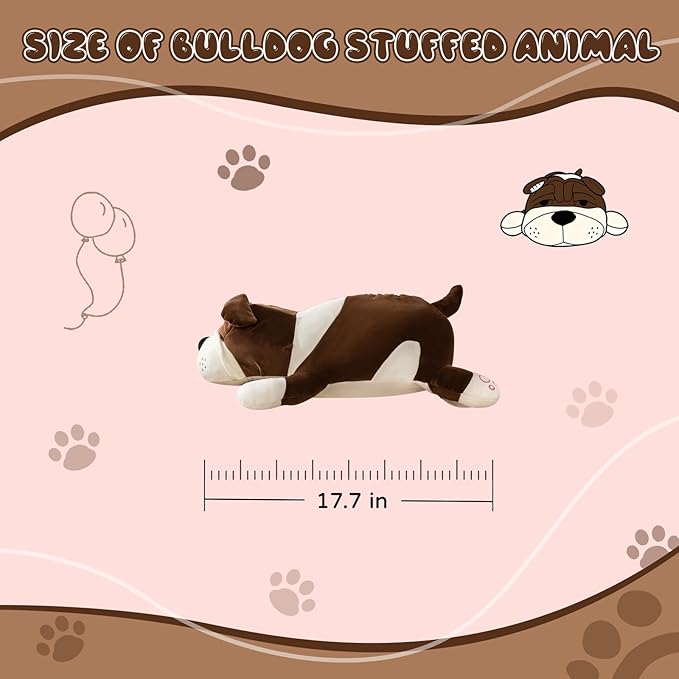 Bulldog Plush Toy – Brown 17.7 Inch Large Stuffed Animal Dog,Soft Cuddly Bulldog Stuffed Animals for Kids,Boys & Girls,Birthday