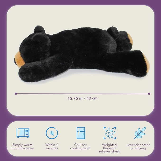 OSOCU® Microwavable & 1.8 LB Weighted Stuffed Animal - Black Bear Heating Pad with Lavender & Tourmaline - Soothing Warm Heatable Plush Toy for Menstrual Cramps, Muscle Aches, Shoulder Tension