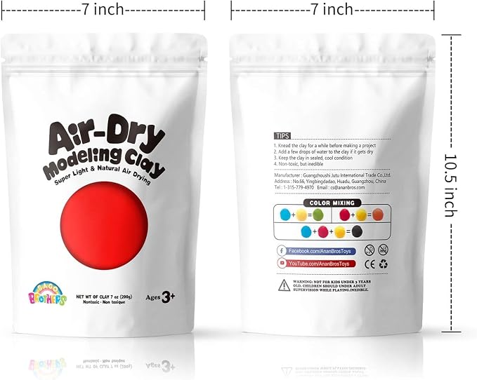 Sago Brothers Modeling Clay for Kids - Red, 7 oz Molding Magic Clay for Kids Air Dry, Super Soft Clay for DIY Slime, Ultra Light Air Dry Modeling Clay for Toddlers Children Teens | Molding magic clay for kids air dry, super soft for DIY slime. Ultra li...