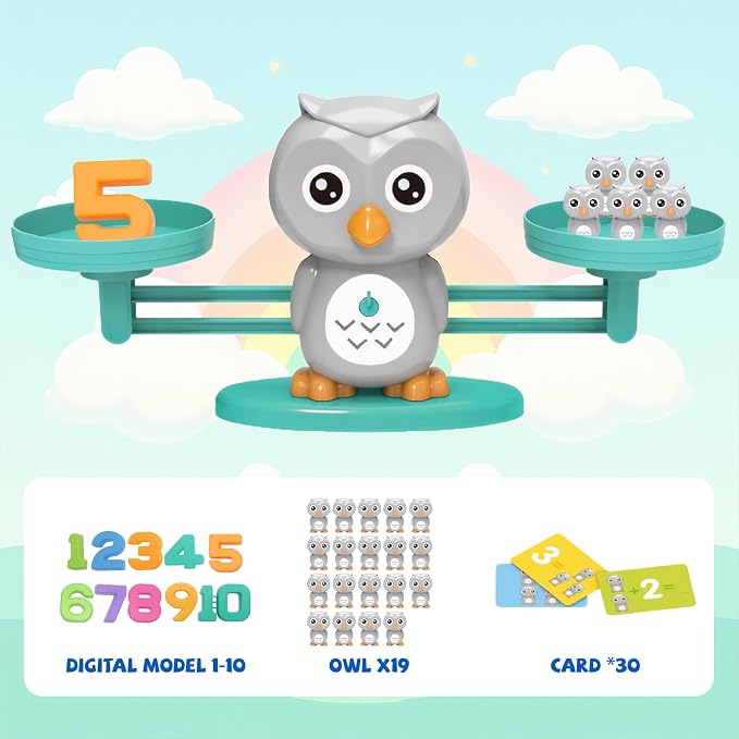 Snugzy Owl Balance Counting Toys, Number Counting Scale Games for Kids Cool Math Learning Games for Boys and Girls Preschool Kindergarten Learning STEM Montessori Educational Toys for 3+