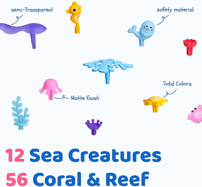 Toy Building Blocks for Kids: 104-Piece STEM Sea Creature Stacking Set