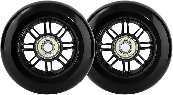 Pro Kick Scooter Replacement Wheels 100mm Pair - High-Speed Smooth Bearings Installed, Heavy Duty PU Wheels for Universal Scooter Repair (Black)