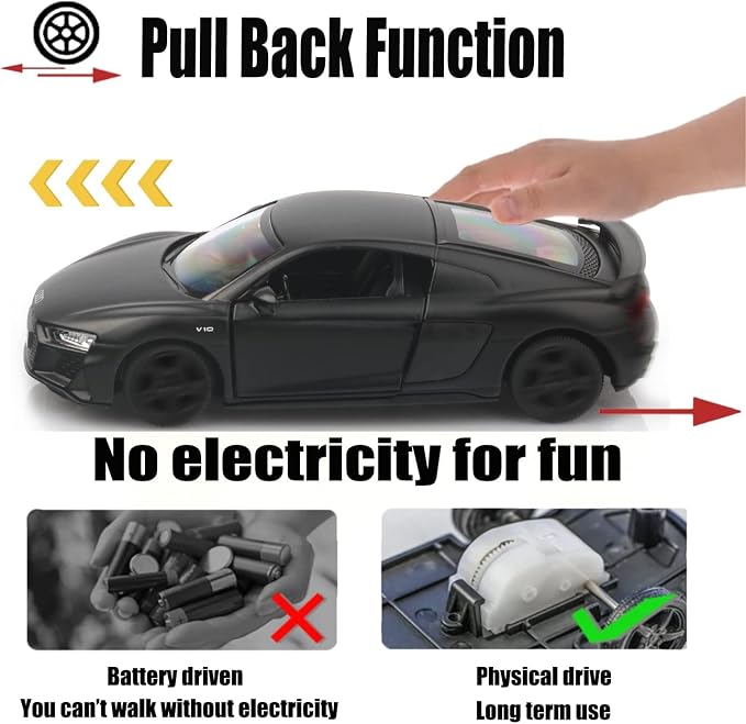 TOKAXI 1/36 Scale Audi R8 Diecast Model Cars,Pull Back Vehicles Toy Cars,Cars Gifts for Boys Girls (Matte)