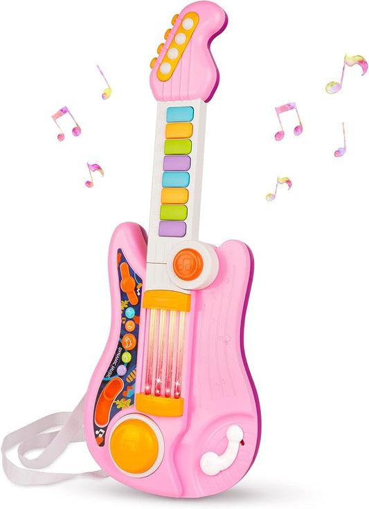 Kids Guitar 2 in 1 Musical Instruments for Kid - Fun Piano Toddler Toy & Electric Guitars | Explore Creativity | Unleash Child’s Talent, Music Toys for Boys & Girls (Pink)