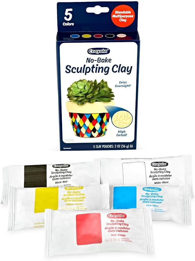 Crayola No Bake Sculpting Clay (5 Colors), 2oz Air Dry Modeling Clay, Crafting Supplies for Teens & Adults, Artistic Gift, 8+