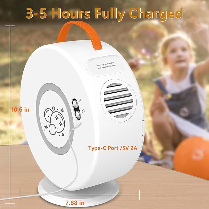 Bubble Machine Automatic Bubble Blower for Kids Toddlers Bubble Maker Electric Bubble Machine Auto Rotating 90°/360° Outdoor Toy (White)