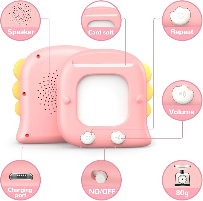 Kidzdo Talking Flash Cards for Toddlers 1 2 3 4 5 6 Years Old, 254 Words Pocket Speech Language Learning Toys, Great Christmas Birthday Gift Ideas for Girls Ages 1-6, Pink