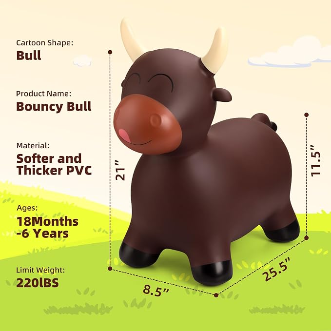 Bouncy Animal Hopping Toys, Inflatable Horse Animal Hopper Ride-On, Inflatable Bull Riding Toys for Boys Girls, Birthday Gift for 18 Months 2 3 4 5 6 Years Old Toddler